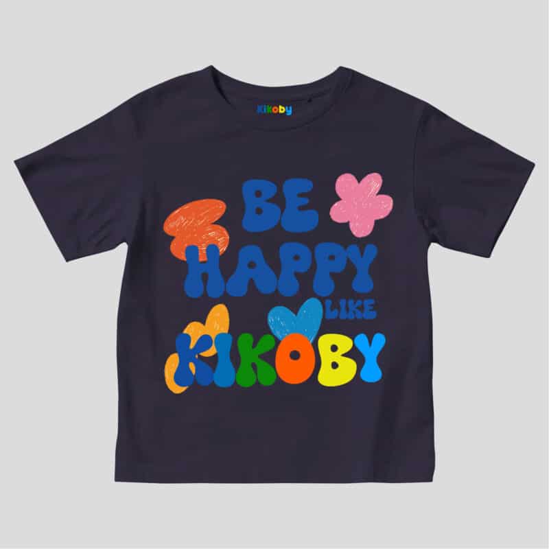 Navy blue Kids t-shirt Kikoby be happy