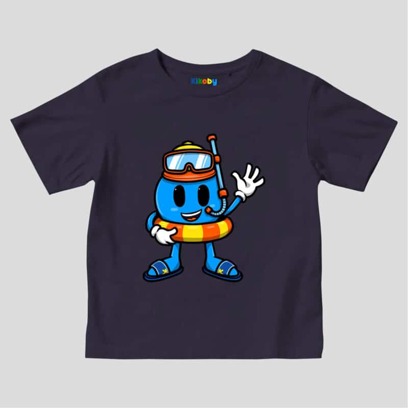 Navy blue Kids t-shirt Kikoby at the sea